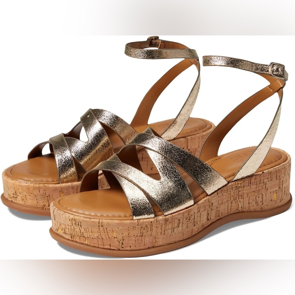 Naturalizer Women Riley Cork Wedge Ankle Strap Sandals size 9
